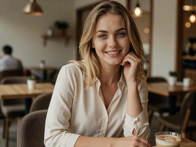 Beautiful Slovak woman in traditional Bratislava cafe setting