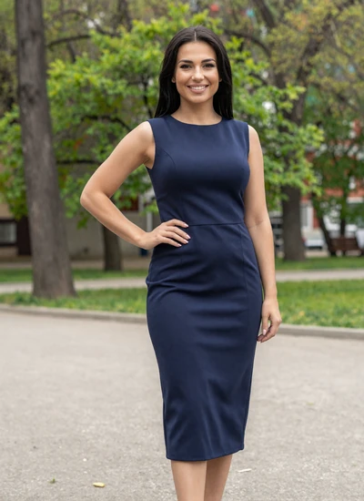 Natalia, 29-year-old Moldovan healthcare professional in elegant navy dress