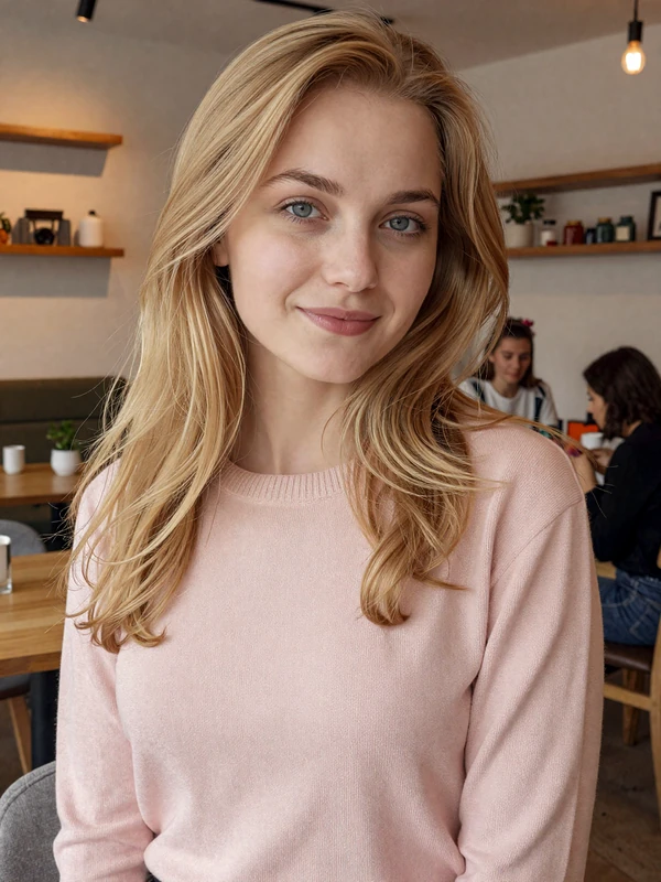 Zsófia, 24-year-old Hungarian psychology graduate from Pécs with gentle smile in cafe